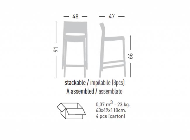 Стул пластиковый полубарный Bakhita 66 песочный 480х470х910 мм