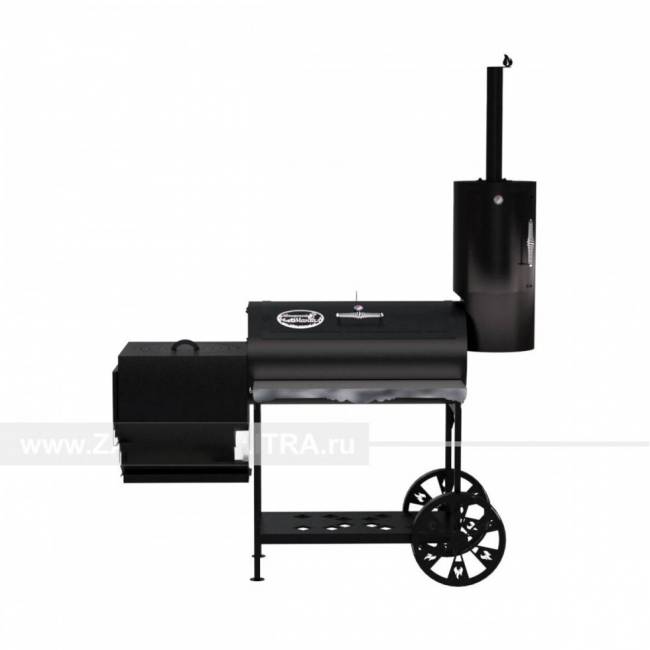 Гриль-Смокер казан XXL, из стали толщиной 3 мм, печь слева, в термостойкой покраске