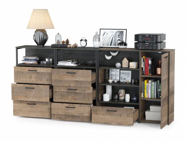 Два комода с ящиками и комод с дверкой и одним ящиком Трувор цвет дуб гранж песочный/интра