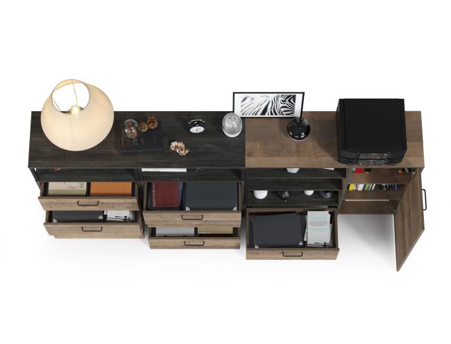 Два комода с ящиками и комод с дверкой и одним ящиком Трувор цвет дуб гранж песочный/интра