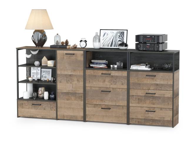 Два комода с ящиками и комод с дверкой и одним ящиком Трувор цвет дуб гранж песочный/интра