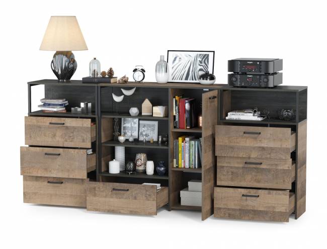 Два комода с ящиками и комод с дверкой и одним ящиком Трувор цвет дуб гранж песочный/интра