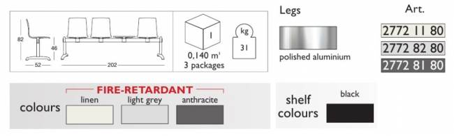 Система с тремя сиденьями и столиком Alice Bench светло-серый 2020х520х820 мм Система с тремя сиденьями и столиком Alice Bench светло-серый 2020х520х820 мм