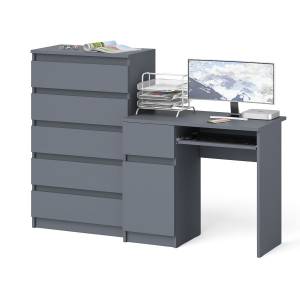 Стол компьютерный дверка и ящик слева МС-1 и высокий комод 5-ть ящиков Мори цвет графит