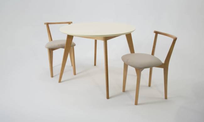 Стол Сканди К 90 натур/слоновая кость со стульями Франк натур велюр бежевый