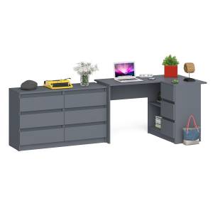 Комод Мори 1200 6 ящиков и компьютерный угловой стол МС-16 правый цвет графит