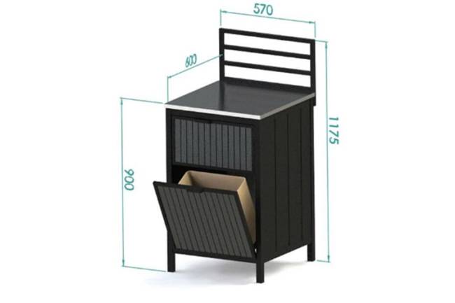 Модуль уличной кухни из алюминия БЕЙС (полка и мусорный ящик)