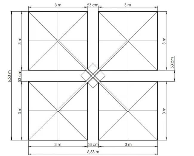 Зонт профессиональный четырехкупольный 6.53х6.53 м Banana Quadro 6530х6530 мм Зонт профессиональный четырехкупольный 6.53х6.53 м Banana Quadro 6530х6530 мм