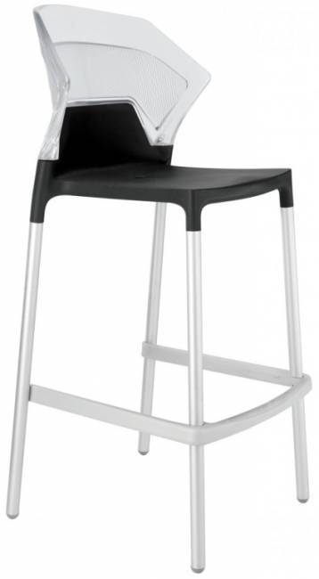 Стул пластиковый барный Ego-S Bar сатинированный алюминий, черный матовый, прозрачный 510х530х1100 мм