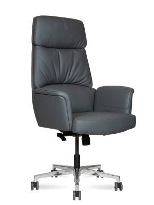 Кресло офисное / Бонно / Bonno / черная кожа / алюминиевая база
