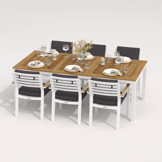 Обеденная группа TELLA BONTA каркас белый / стол тик 220 / ткань антрацит