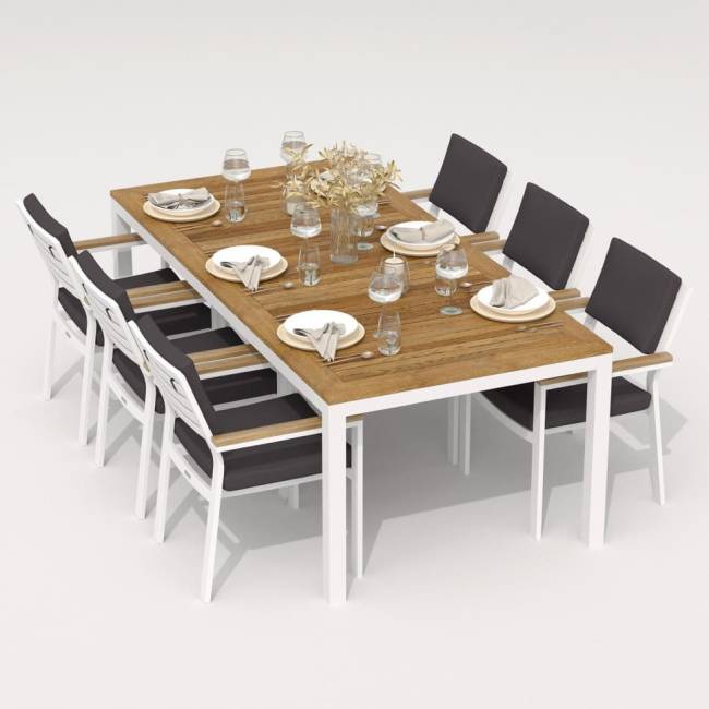 Обеденная группа TELLA BONTA каркас белый / стол тик 220 / ткань антрацит