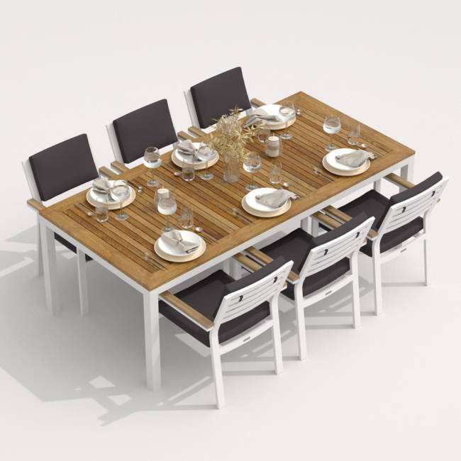 Обеденная группа TELLA BONTA каркас белый / стол тик 220 / ткань антрацит