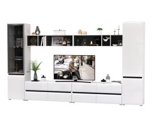 Модульная мебель в гостиную Сидней комплектация № 77 цвет белый/чёрный/МДФ белый глянец