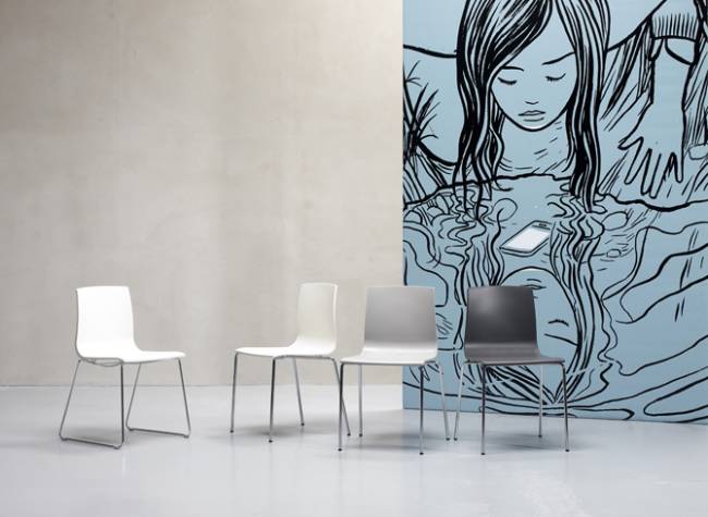 Стул пластиковый на полозьях Alice хром, лен 530х510х800 мм