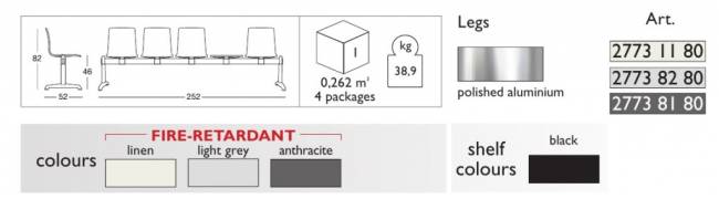 Система с четырьмя сиденьями и столиком Alice Bench антрацит 2520х520х820 мм Система с четырьмя сиденьями и столиком Alice Bench антрацит 2520х520х820 мм