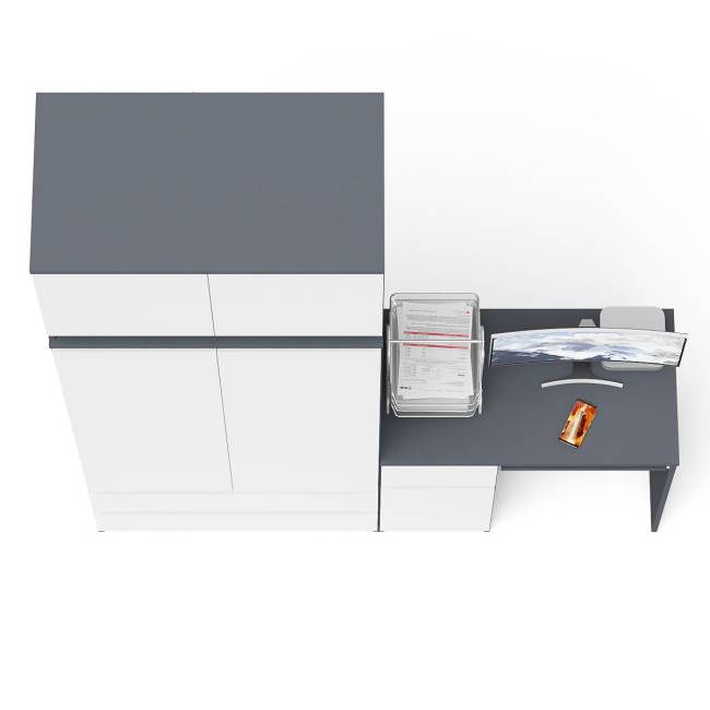 Компьютерный стол МС-1 левый со шкафом на 900 с антресолью Мори цвет графит/белый