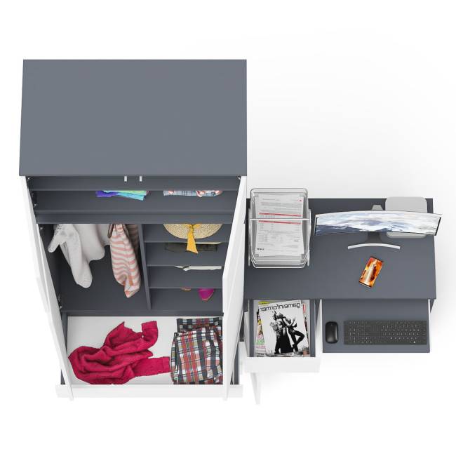 Компьютерный стол МС-1 левый со шкафом на 900 с антресолью Мори цвет графит/белый