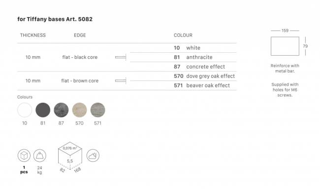 Столешница прямоугольная для подстолья Tiffany цементный 1600х800х10 мм