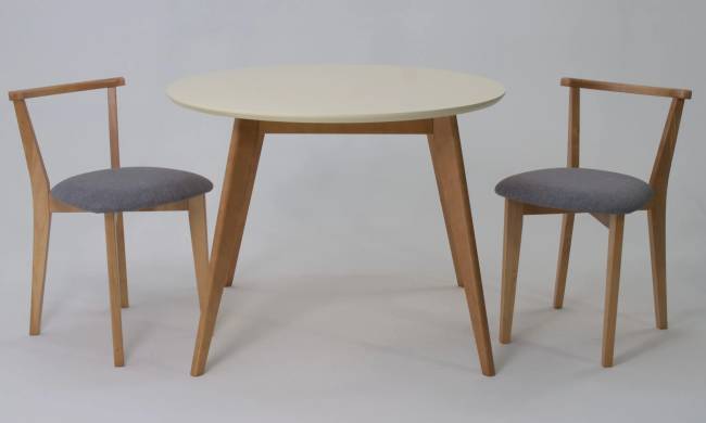 Стол Сканди К 90 натур/слоновая кость со стульями Франк натур рогожка серый