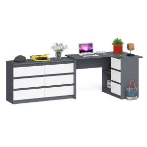 Комод Мори 1200 6 ящиков и компьютерный угловой стол МС-16 правый цвет графит/белый
