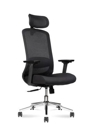 Кресло офисное / Космо блэк / Cosmo black / база хром / черный пластик / черная сетка / черная ткань