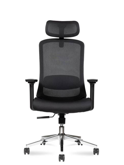 Кресло офисное / Космо блэк / Cosmo black / база хром / черный пластик / черная сетка / черная ткань