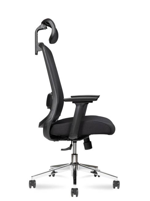 Кресло офисное / Космо блэк / Cosmo black / база хром / черный пластик / черная сетка / черная ткань