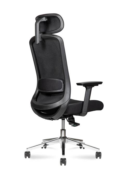 Кресло офисное / Космо блэк / Cosmo black / база хром / черный пластик / черная сетка / черная ткань