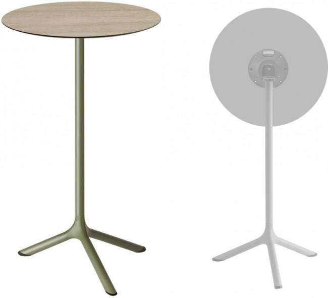 Стол ламинированный барный складной Tripe Folding оливковый, состаренный дуб тортора Ø600х1100 мм