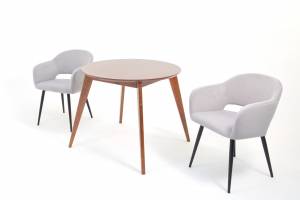 Стол Сканди К 90 орех с креслами Пичч велюр серый