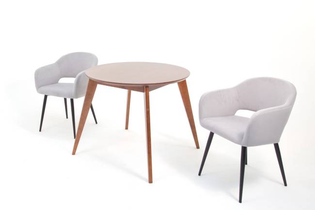 Стол Сканди К 90 орех с креслами Пичч велюр серый