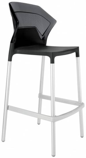 Стул пластиковый барный Ego-S Bar сатинированный алюминий, черный матовый, дымчатый 510х530х1100 мм
