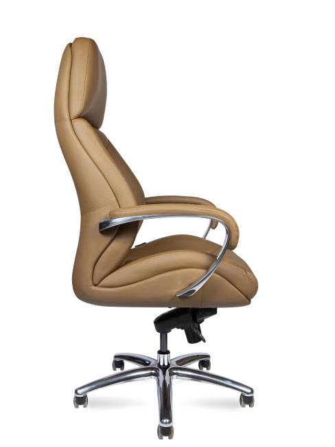 Кресло офисное / Порше / Porsche / светло-коричневая кожа / алюминий крестовина