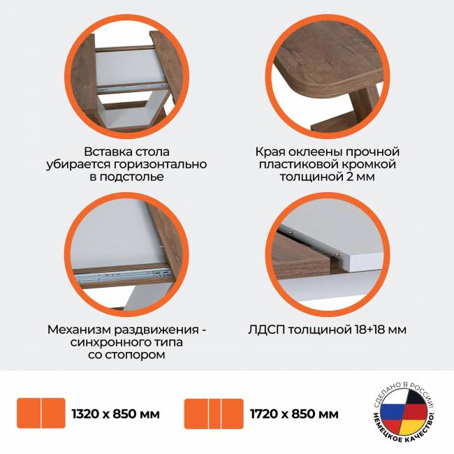 Стол обеденный VOX раздвижной ЛДСП, 132-172x85x75,5 см, Дуб Канзас/Пепел Дуб Канзас/Пепел ЛДСП