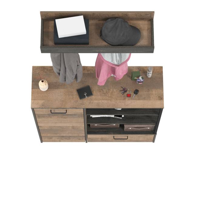 Комод с ящиком и дверкой с вешалкой для одежды Трувор  цвет дуб гранж песочный/интра