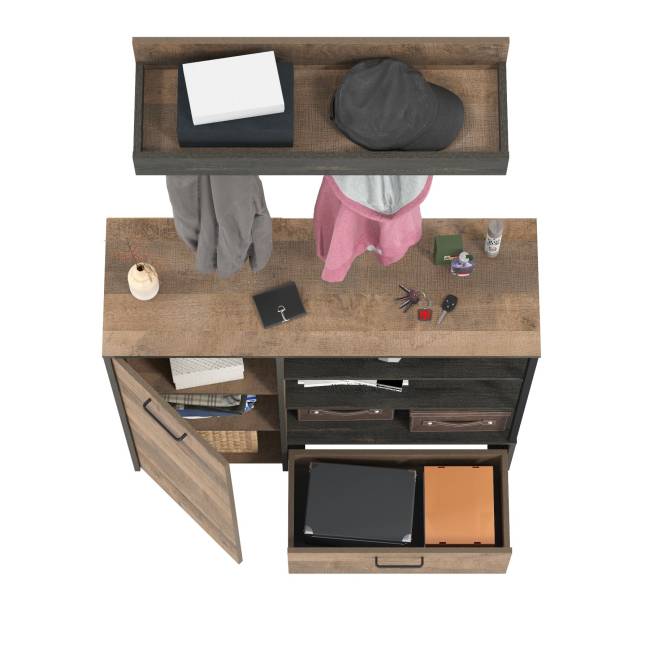 Комод с ящиком и дверкой с вешалкой для одежды Трувор  цвет дуб гранж песочный/интра