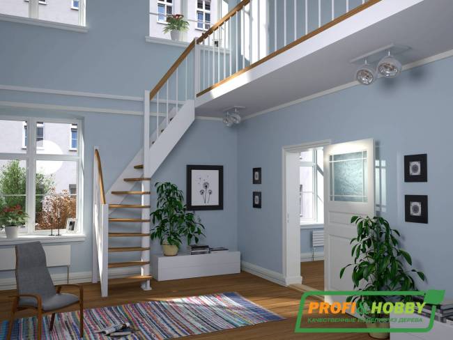 Деревянная лестница ЛС-91м+2 ступени сверху под покраску Деревянная лестница ЛС-91м+2 ступени сверху под покраску