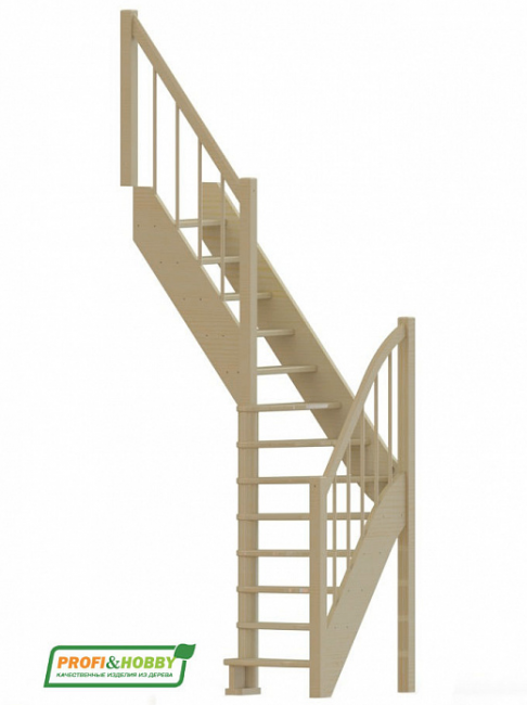 Деревянная лестница ЛС-91м+2 ступени сверху под покраску Деревянная лестница ЛС-91м+2 ступени сверху под покраску