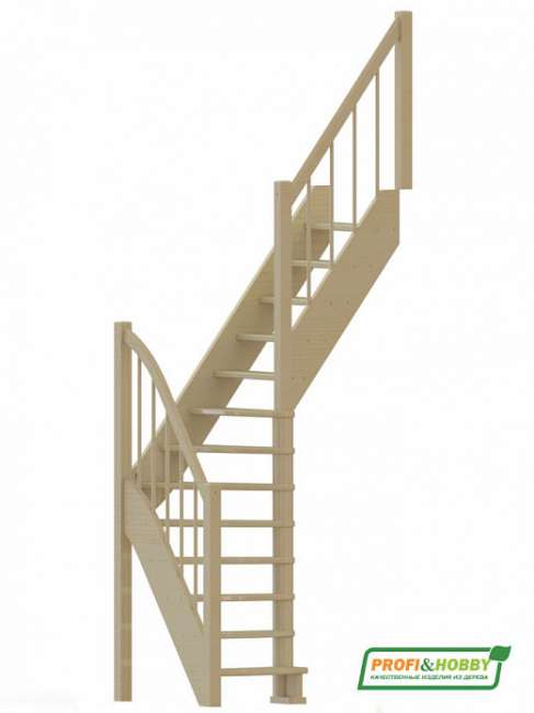 Деревянная лестница ЛС-91м+2 ступени сверху под покраску Деревянная лестница ЛС-91м+2 ступени сверху под покраску
