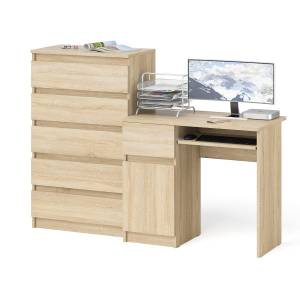 Стол компьютерный дверка и ящик слева МС-1 и высокий комод 5-ть ящиков Мори цвет дуб сонома