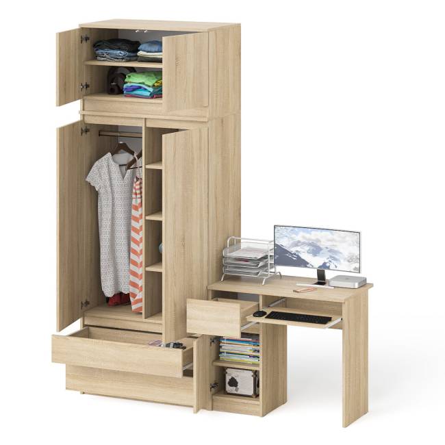 Компьютерный стол МС-1 левый со шкафом на 900 с антресолью Мори цвет дуб сонома