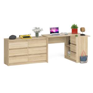 Комод Мори 1200 6 ящиков и компьютерный угловой стол МС-16 правый цвет дуб сонома