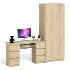Стол компьютерный МС-2 две тумбы с ящиками с двухдверным шкафом Мори цвет дуб сонома