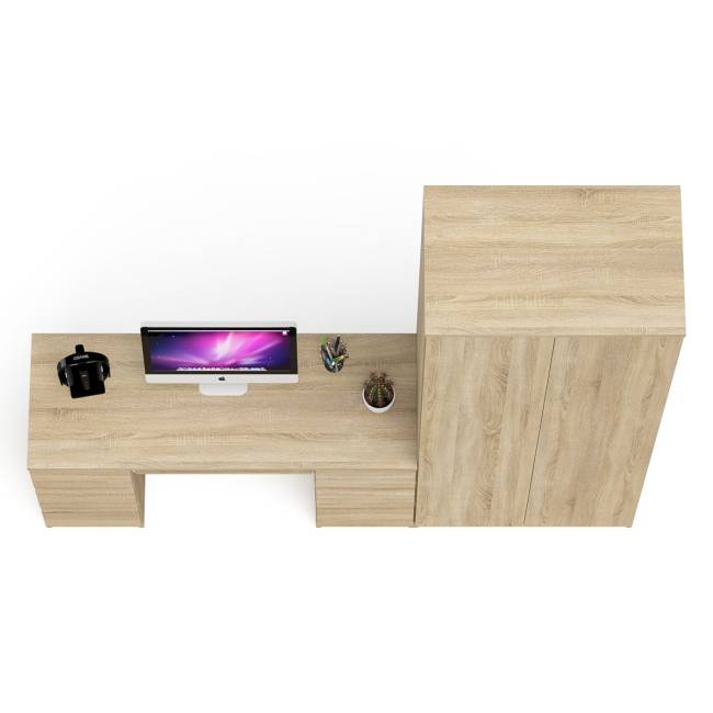 Стол компьютерный МС-2 две тумбы с ящиками с двухдверным шкафом Мори цвет дуб сонома