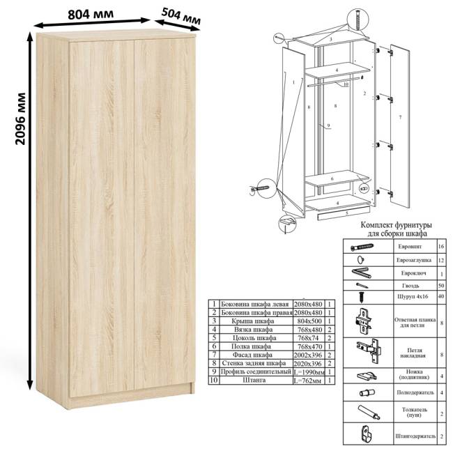 Стол компьютерный МС-2 две тумбы с ящиками с двухдверным шкафом Мори цвет дуб сонома