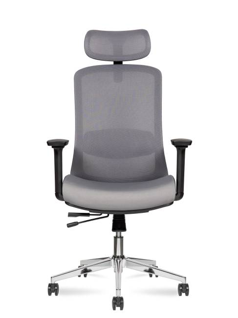 Кресло офисное / Космо блэк / Cosmo black / база хром / черный пластик / серая сетка / серая ткань