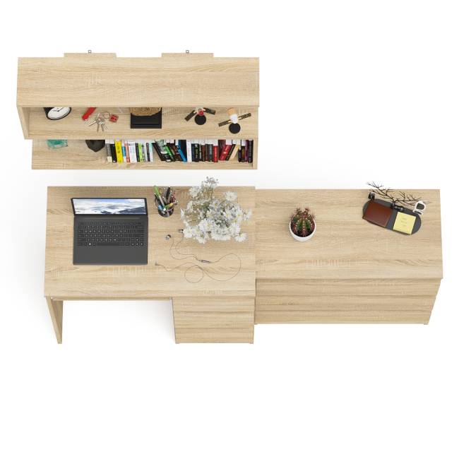 Стол компьютерный Мори МС-6 правый с навсеной полкой сверху и комодом на три ящика цвет дуб сонома