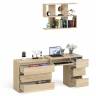 Стол компьютерный Мори МС-6 правый с навсеной полкой сверху и комодом на три ящика цвет дуб сонома