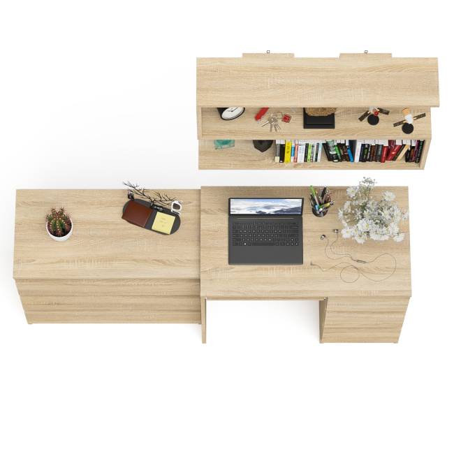 Стол компьютерный Мори МС-6 правый с навсеной полкой сверху и комодом на три ящика цвет дуб сонома